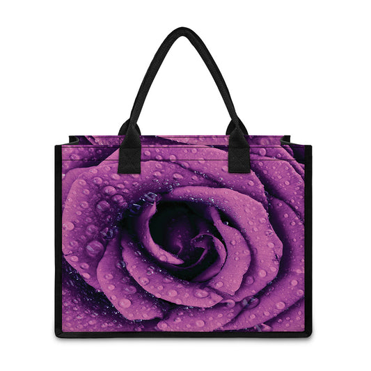 Dark Purple Rose Print Canvas Tote Bag
