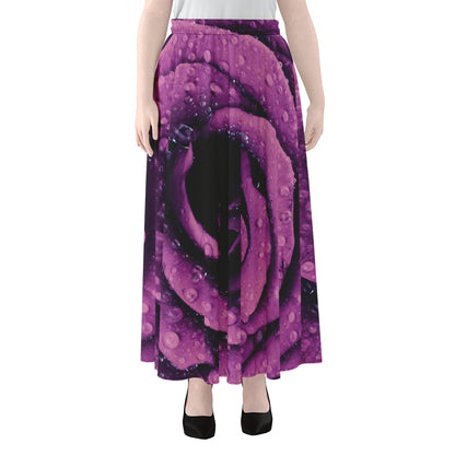 Dark Purple Rose Print Chiffon Maxi Skirt