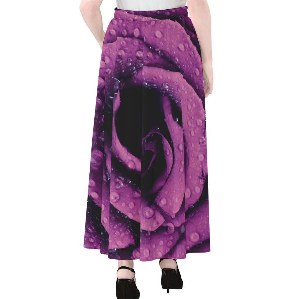 Dark Purple Rose Print Chiffon Maxi Skirt