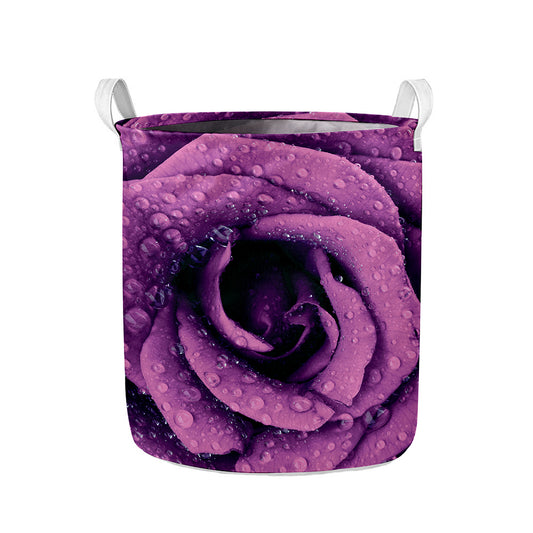 Dark Purple Rose Print Collapsible Laundry Basket