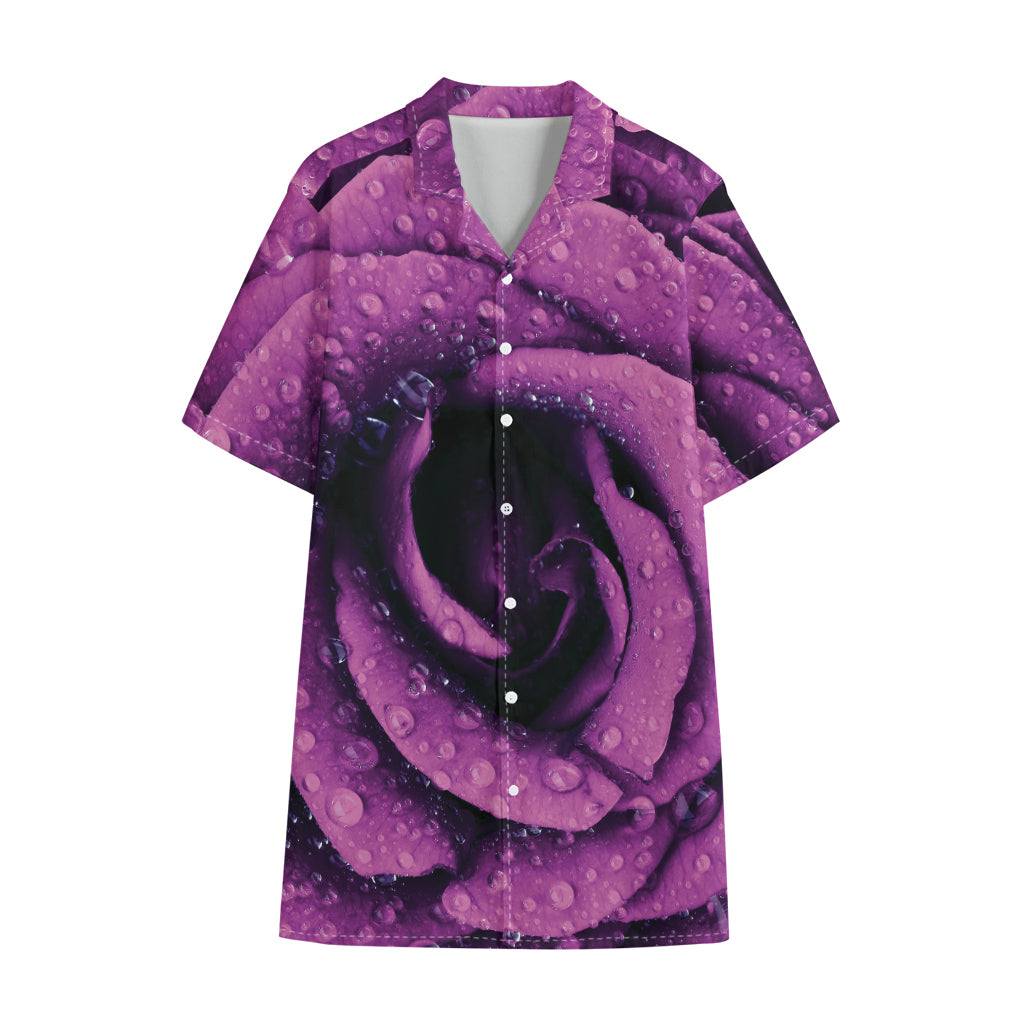 Dark Purple Rose Print Cotton Hawaiian Shirt