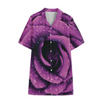 Dark Purple Rose Print Cotton Hawaiian Shirt