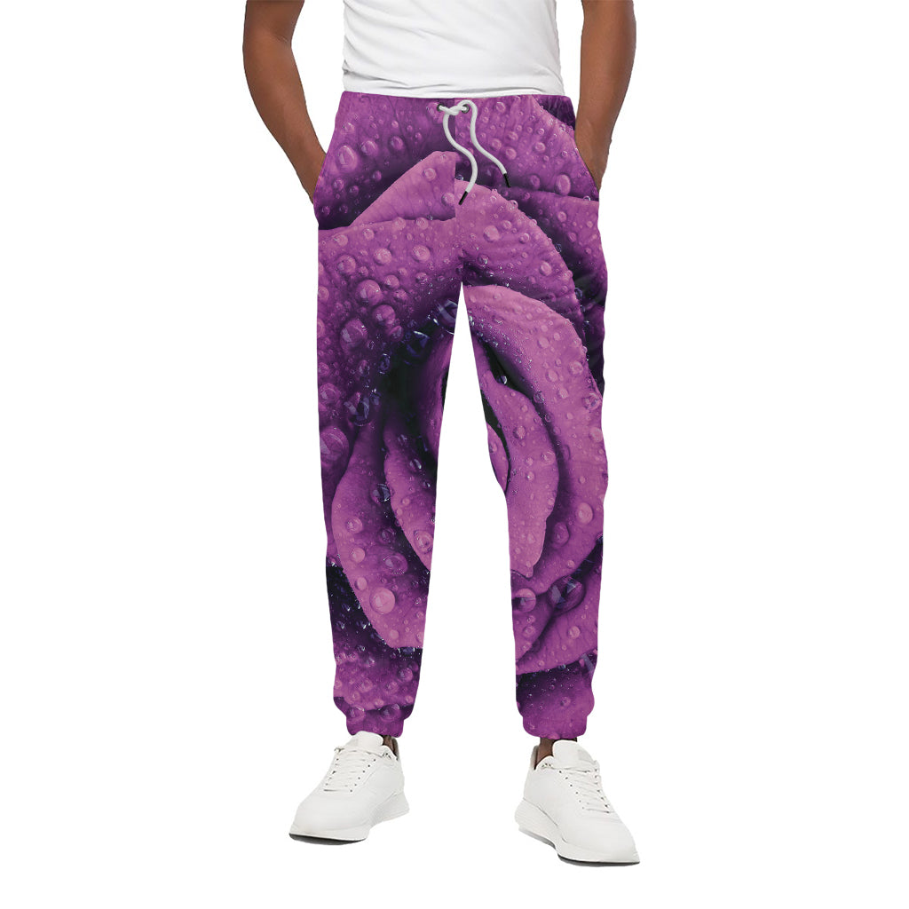 Dark Purple Rose Print Cotton Pants