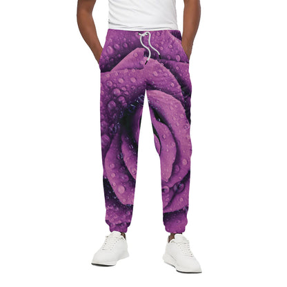 Dark Purple Rose Print Cotton Pants