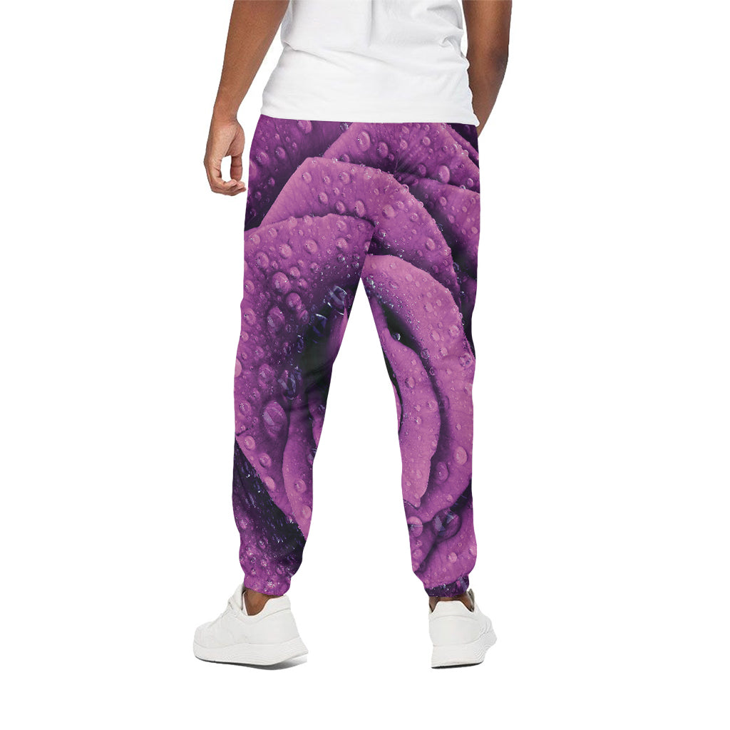 Dark Purple Rose Print Cotton Pants