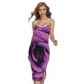 Dark Purple Rose Print Cross Back Cami Dress