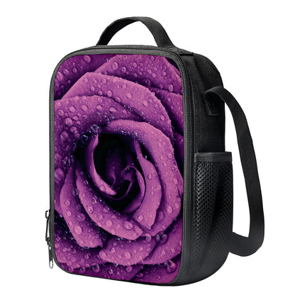 Dark Purple Rose Print Crossbody Lunch Bag