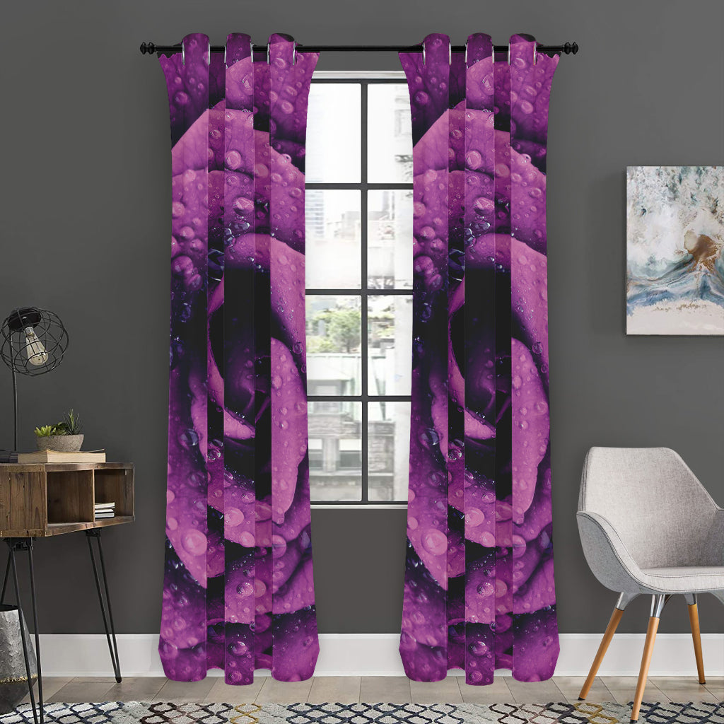 Dark Purple Rose Print Curtain