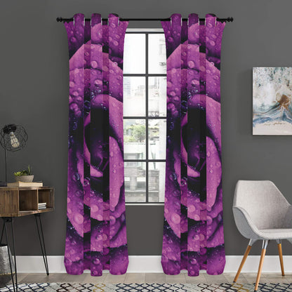 Dark Purple Rose Print Curtain