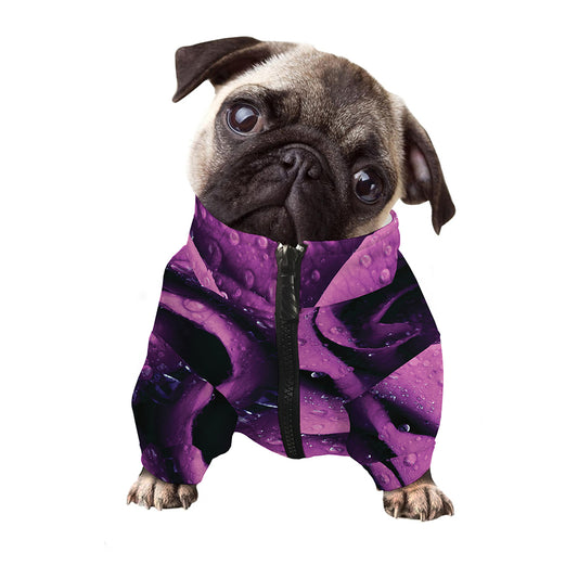 Dark Purple Rose Print Dog Zip Up Jacket