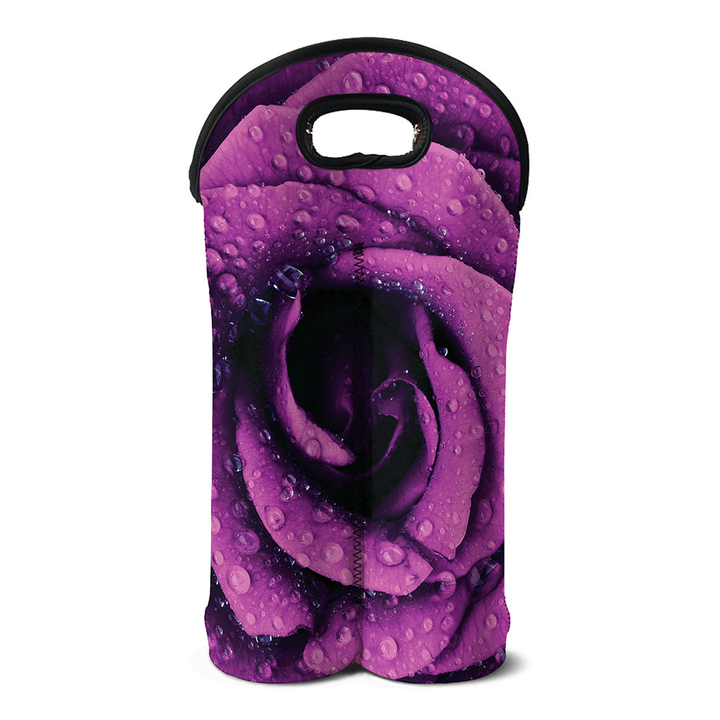 Dark Purple Rose Print Double Neoprene Wine Tote
