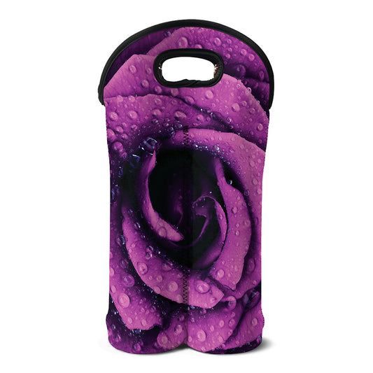 Dark Purple Rose Print Double Neoprene Wine Tote