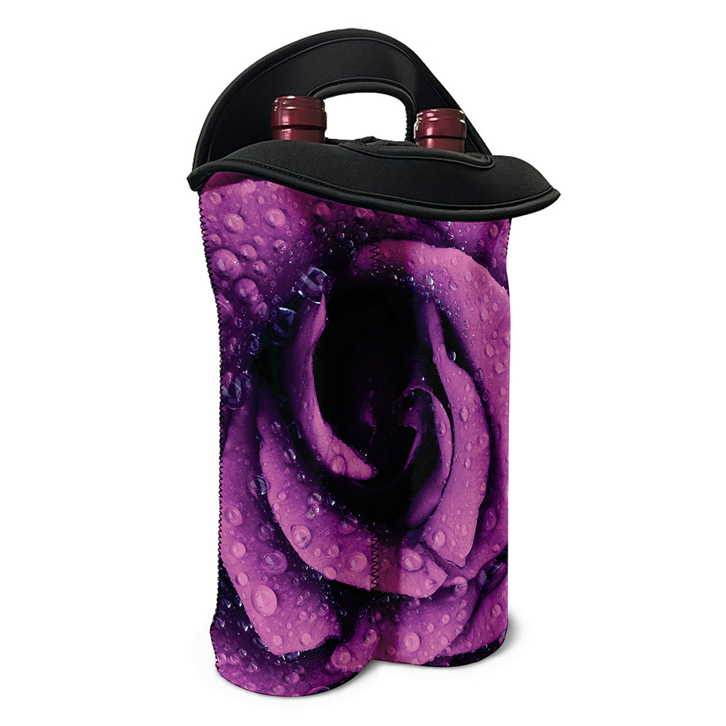 Dark Purple Rose Print Double Neoprene Wine Tote
