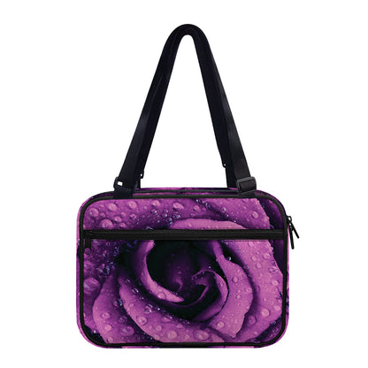 Dark Purple Rose Print Double Strap Bible Bag