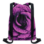 Dark Purple Rose Print Drawstring Backpack