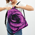 Dark Purple Rose Print Drawstring Backpack