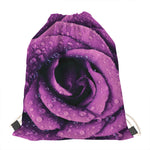 Dark Purple Rose Print Drawstring Bag