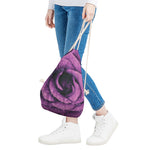 Dark Purple Rose Print Drawstring Bag