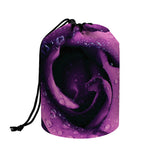 Dark Purple Rose Print Drawstring Makeup Bag