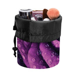 Dark Purple Rose Print Drawstring Makeup Bag