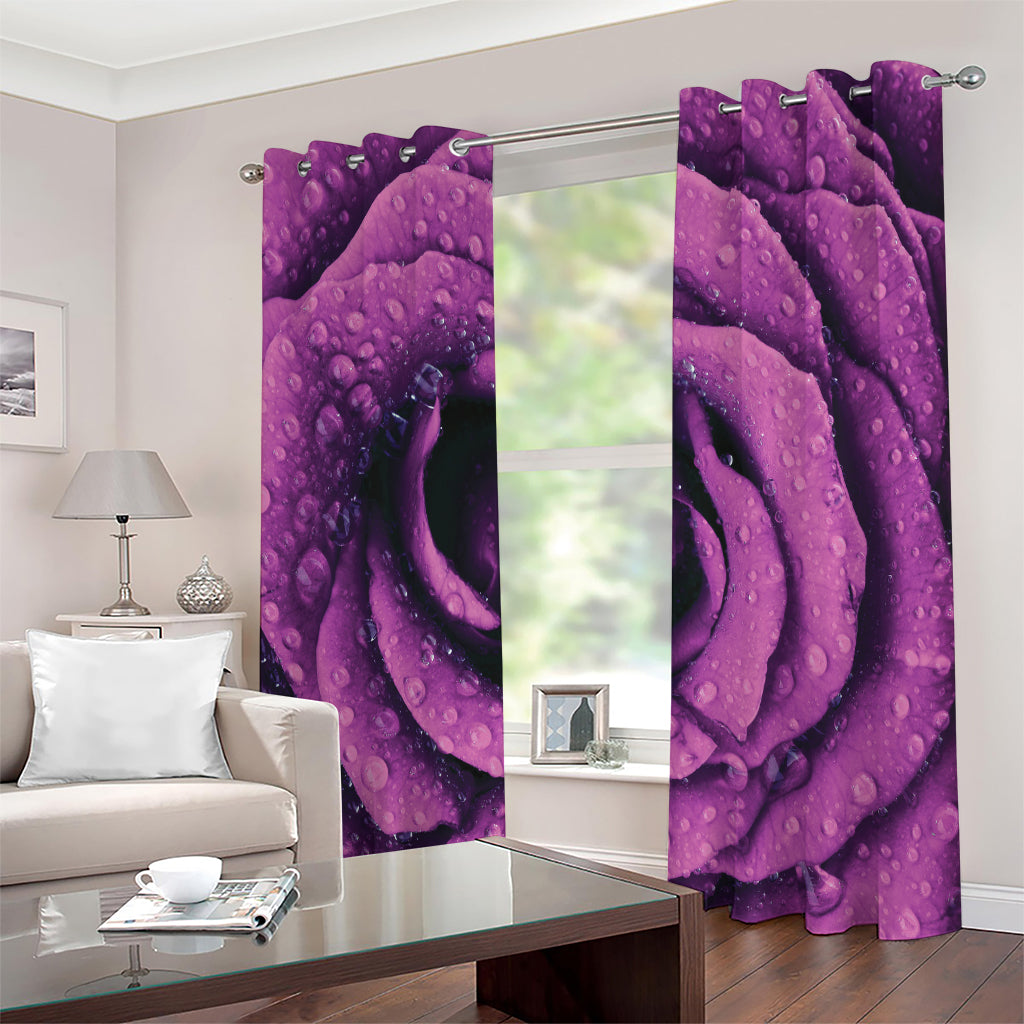 Dark Purple Rose Print Extra Wide Grommet Curtains