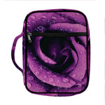 Dark Purple Rose Print Front Pocket Bible Bag