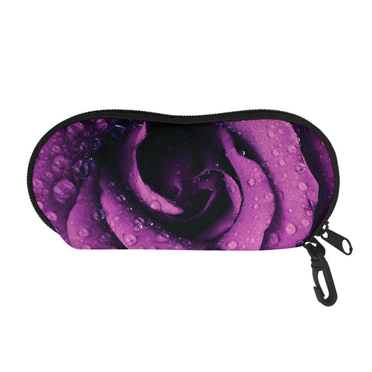 Dark Purple Rose Print Glasses Case
