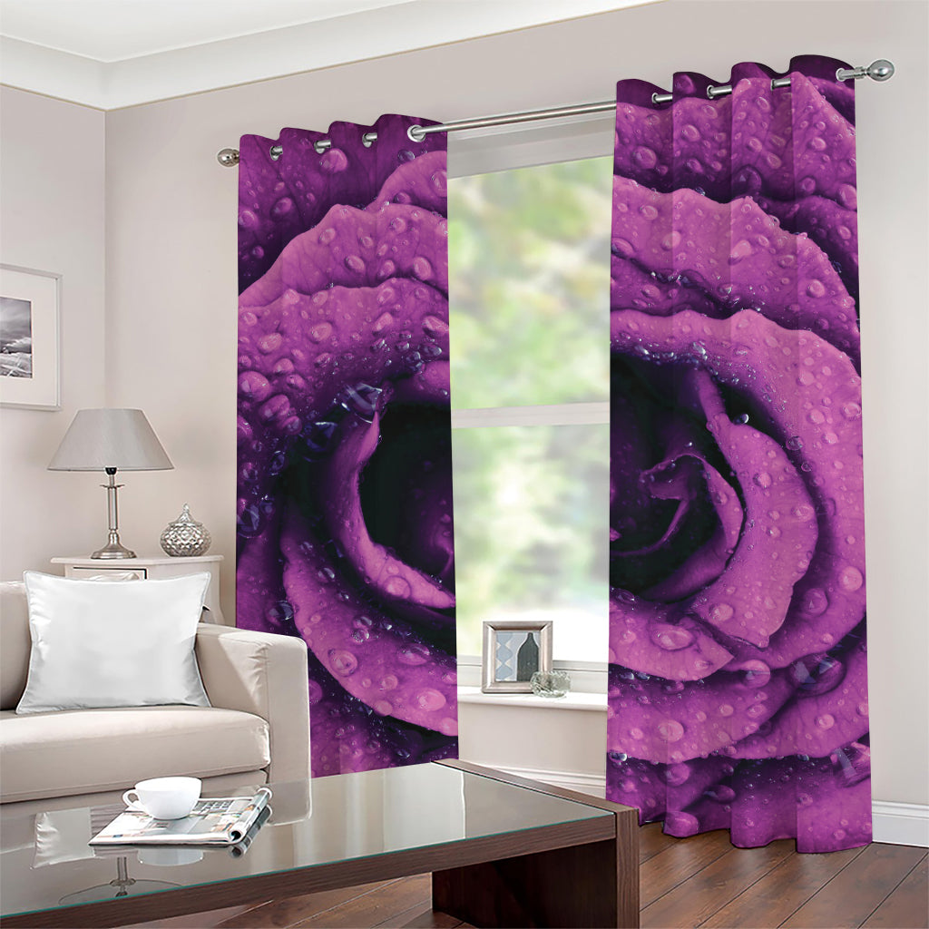 Dark Purple Rose Print Grommet Curtains