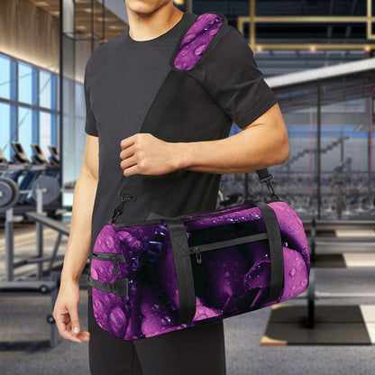 Dark Purple Rose Print Gym Bag
