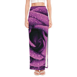 Dark Purple Rose Print High Slit Maxi Skirt