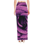 Dark Purple Rose Print High Slit Maxi Skirt