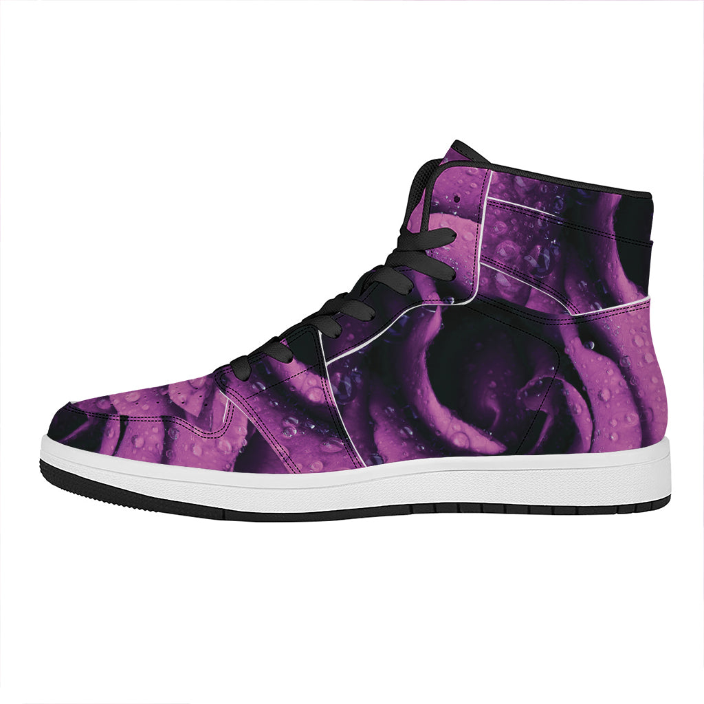 Dark Purple Rose Print High Top Leather Sneakers