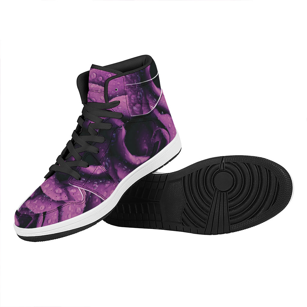 Dark Purple Rose Print High Top Leather Sneakers