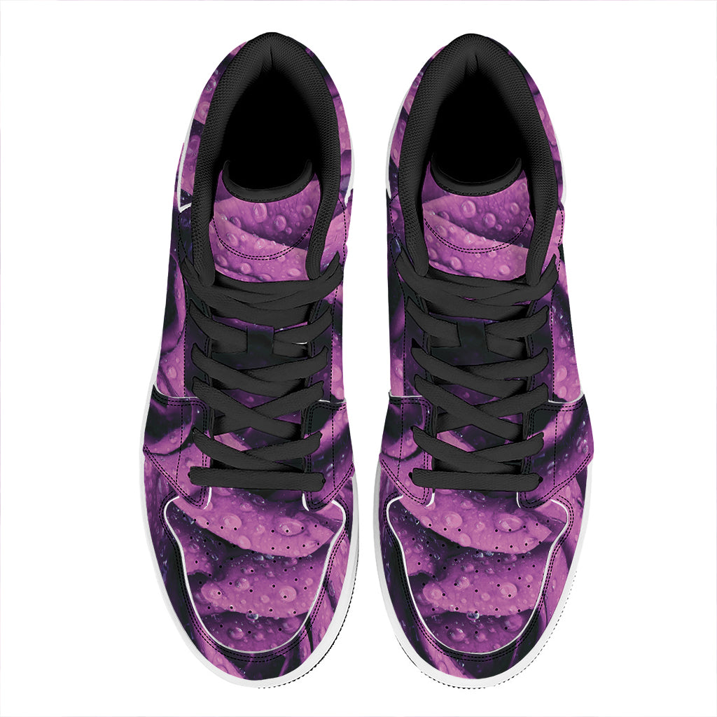 Dark Purple Rose Print High Top Leather Sneakers