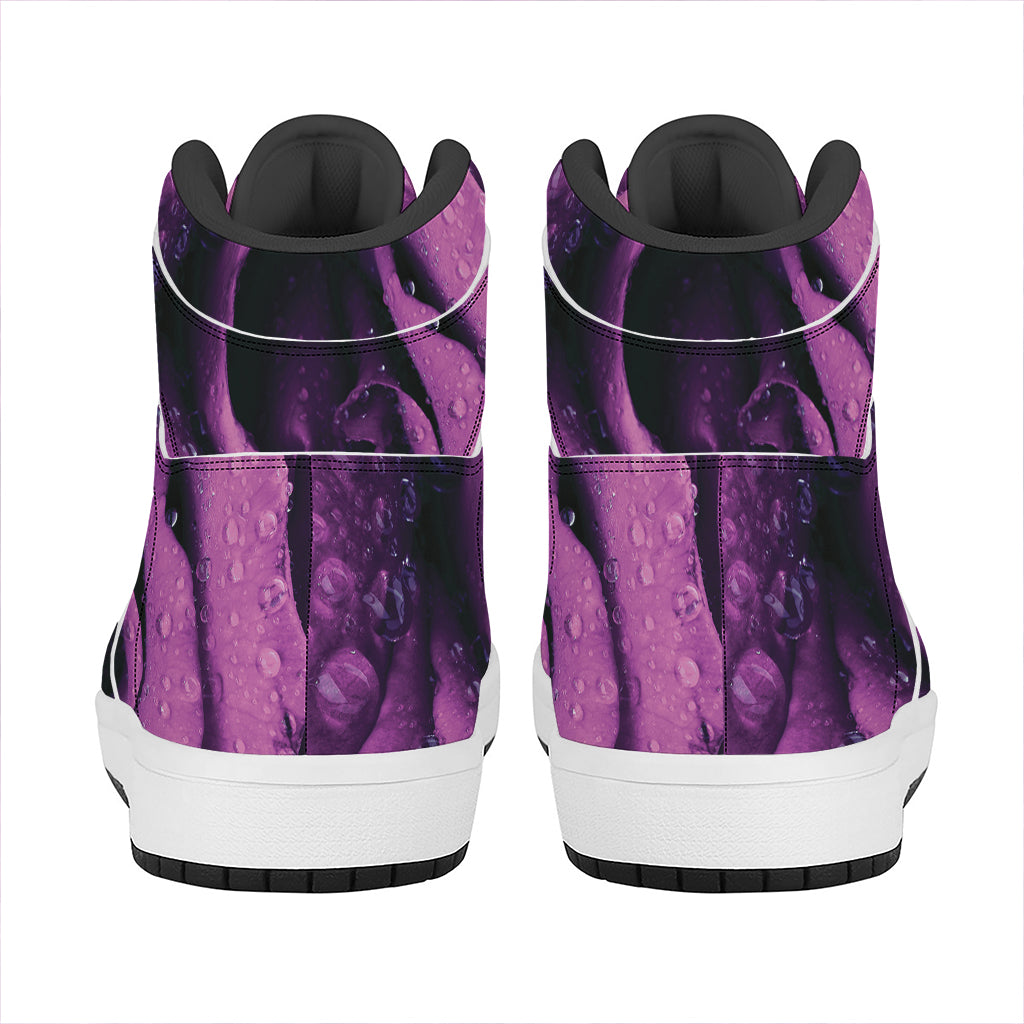 Dark Purple Rose Print High Top Leather Sneakers