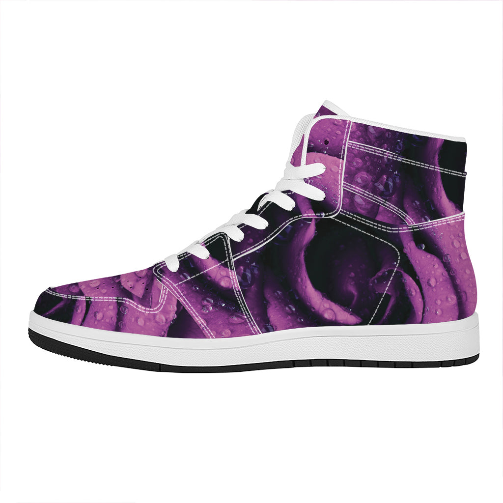 Dark Purple Rose Print High Top Leather Sneakers