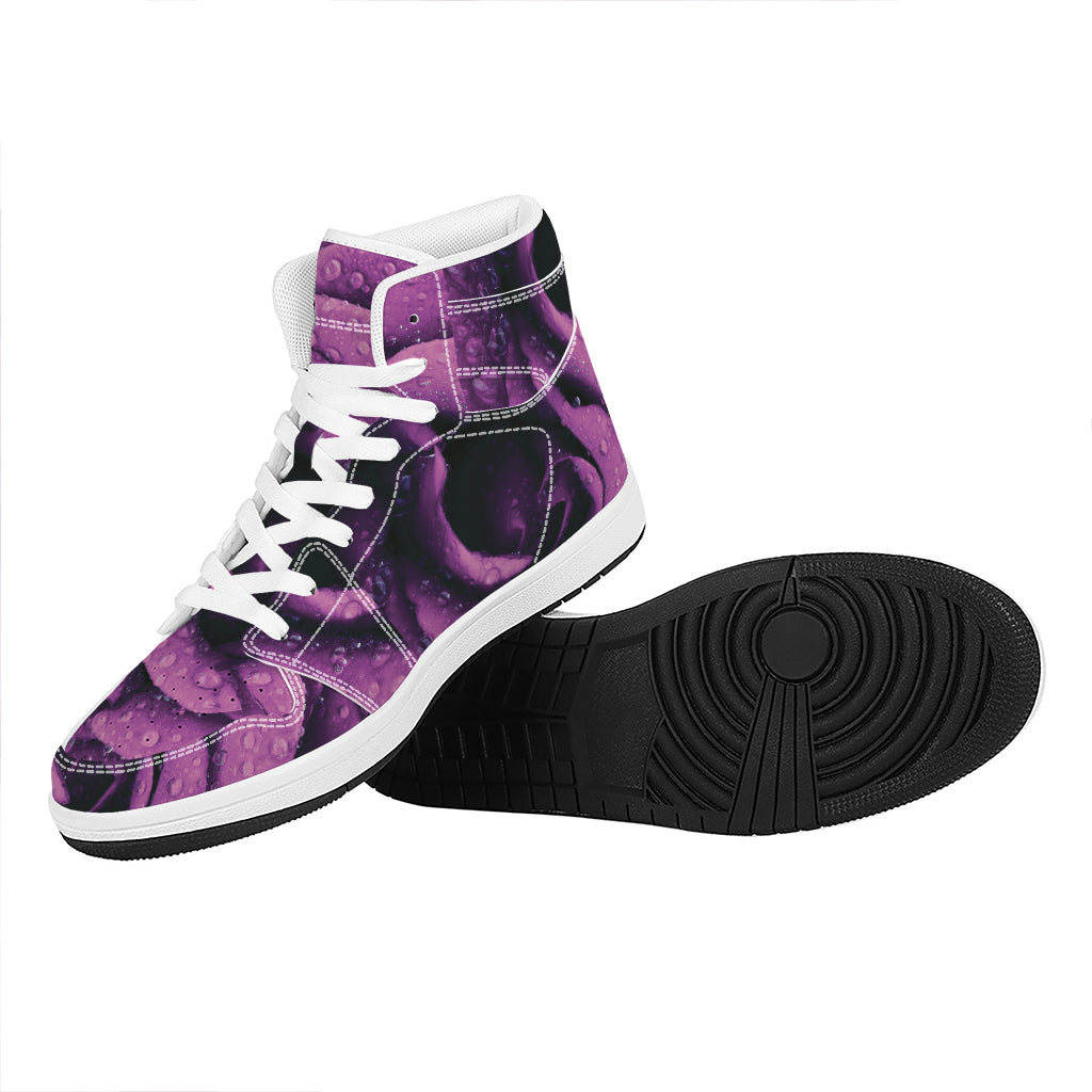 Dark Purple Rose Print High Top Leather Sneakers