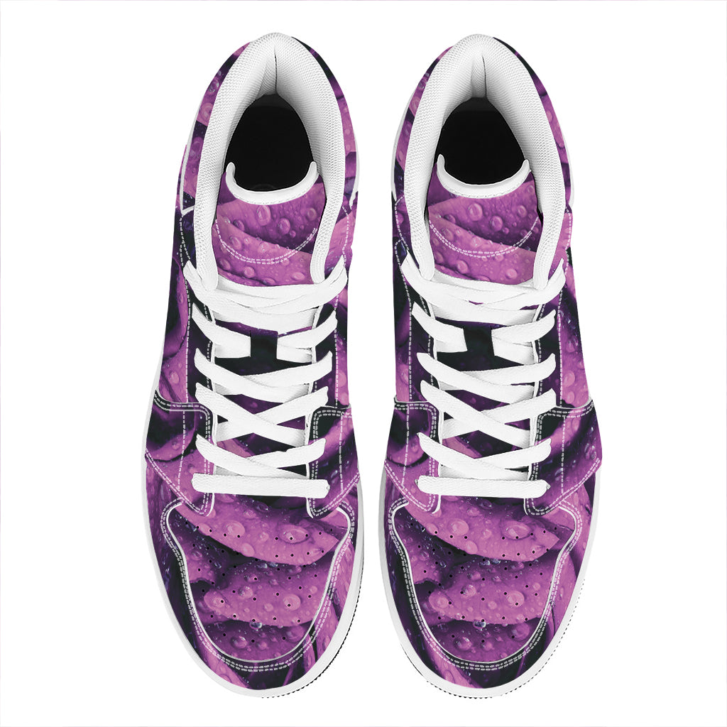 Dark Purple Rose Print High Top Leather Sneakers