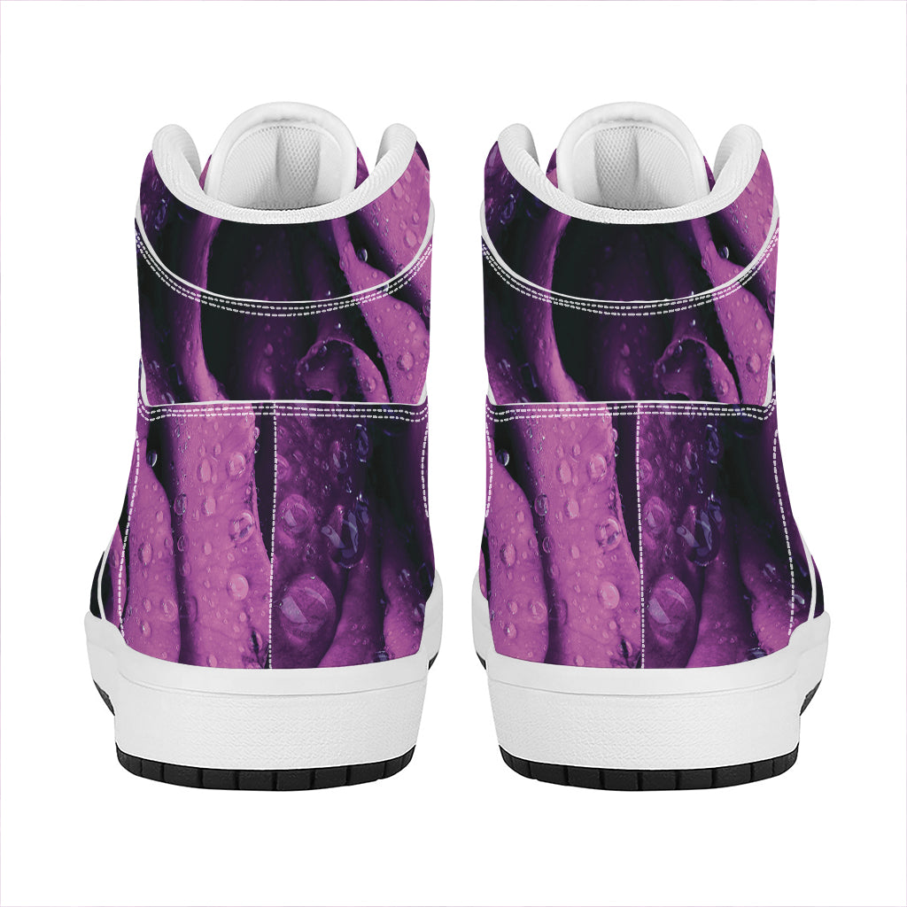 Dark Purple Rose Print High Top Leather Sneakers