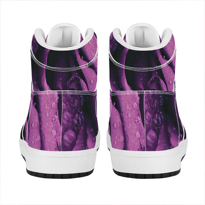 Dark Purple Rose Print High Top Leather Sneakers