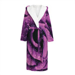 Dark Purple Rose Print Hooded Bathrobe