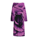 Dark Purple Rose Print Hooded Bathrobe