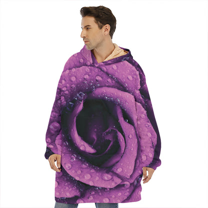 Dark Purple Rose Print Hoodie Blanket