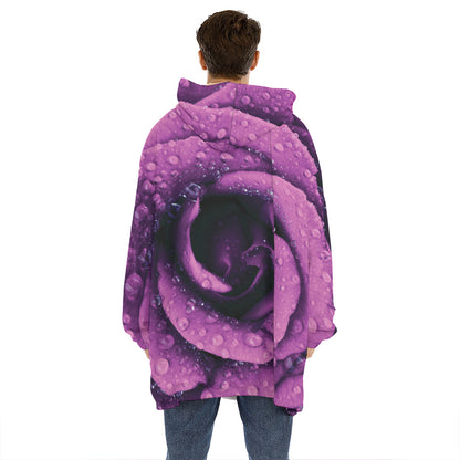 Dark Purple Rose Print Hoodie Blanket