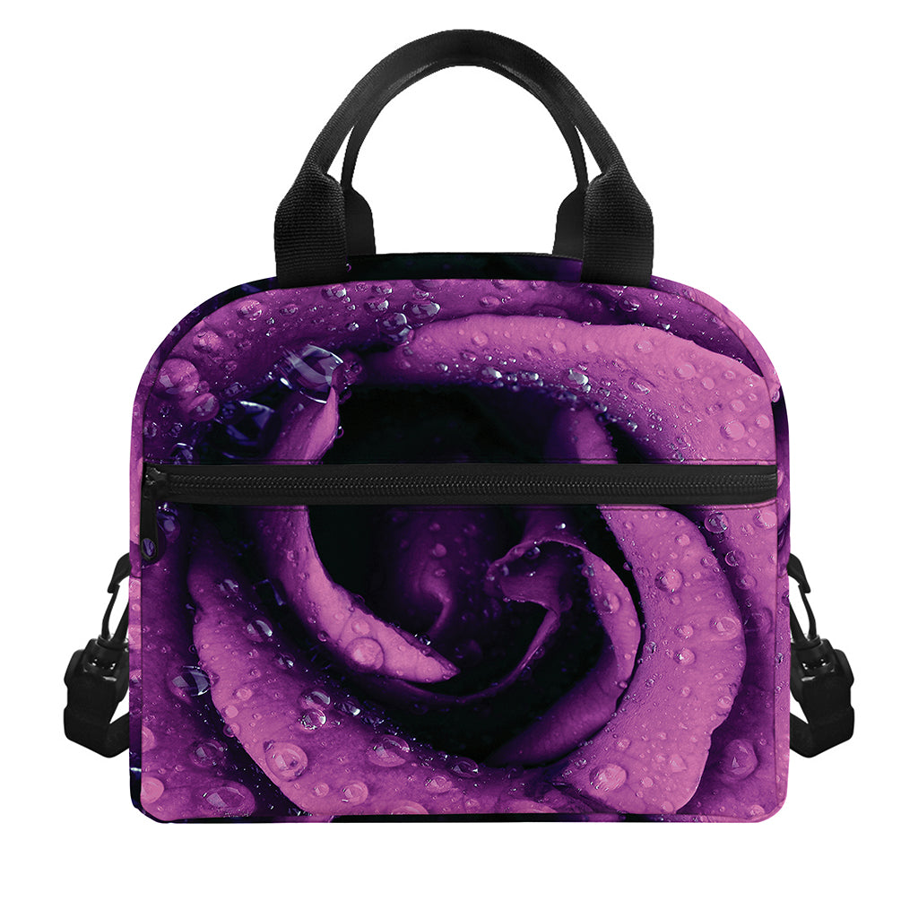 Dark Purple Rose Print Insulated Lunch Bag