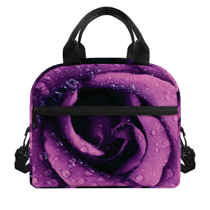 Dark Purple Rose Print Insulated Lunch Bag