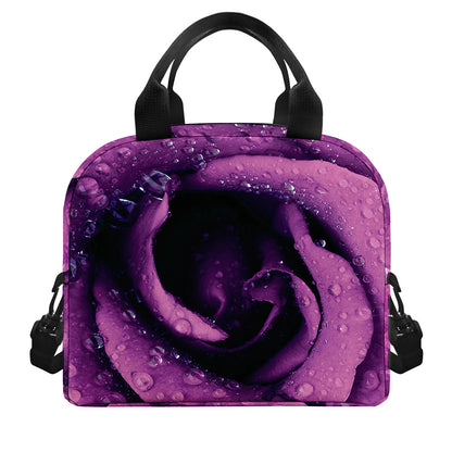 Dark Purple Rose Print Insulated Lunch Bag