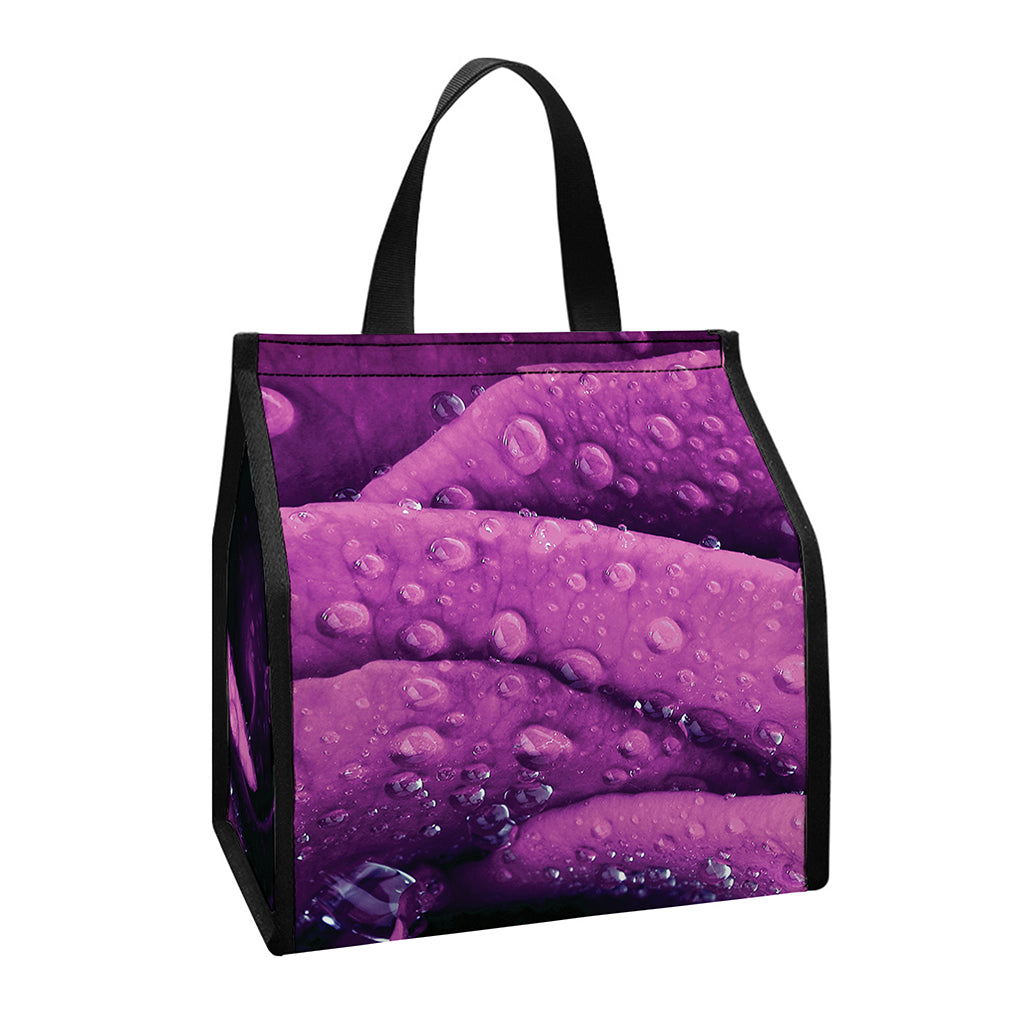 Dark Purple Rose Print Insulated Lunch Tote