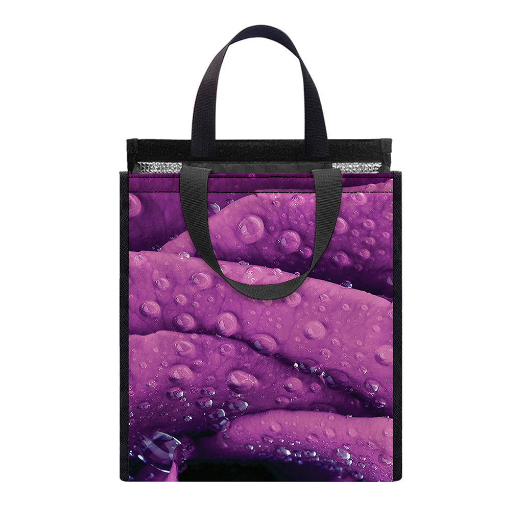 Dark Purple Rose Print Insulated Lunch Tote