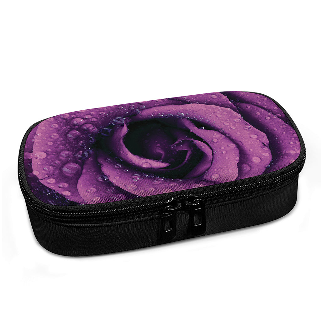 Dark Purple Rose Print Insulin Cooler Travel Case